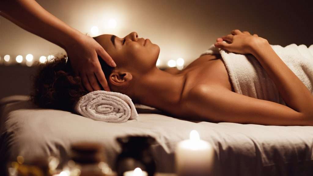 Girl having massage and enjoying aroma therapy in spa